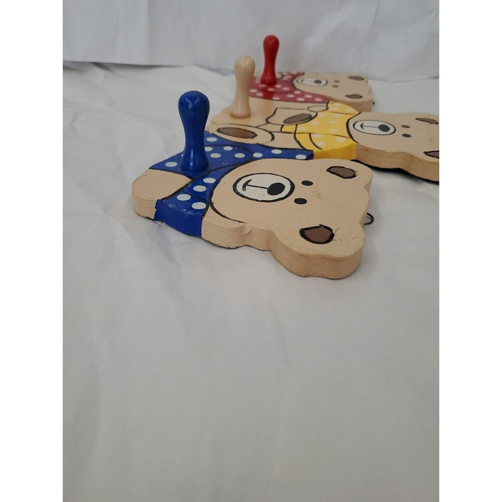 Vntg. Coat Rack Teddy Bear Trio (3 Hook) Primary‎ Colors/Children's/GrannyCore - Picture 9 of 16